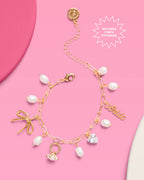 Bride Charm Bracelet - gold, rhinestones + pearls