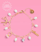 Bride Charm Bracelet - gold, rhinestones + pearls