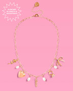 Bride Charm Necklace - gold, rhinestones + pearls
