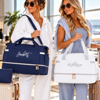 Personalized Weekender Travel Bag with Shoe Compartment, USB Charging Port &amp; Matching Makeup Bag