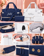 Personalized Weekender Travel Bag with Shoe Compartment, USB Charging Port &amp; Matching Makeup Bag