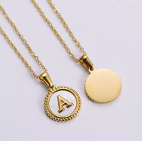 18K Gold + Mother of Pearl Disc Letter Necklace