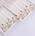 18K Gold + Mother of Pearl Disc Letter Necklace