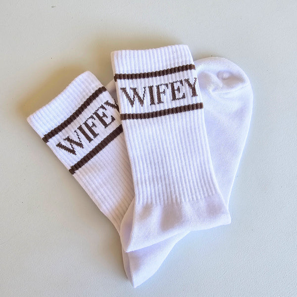 Cozy embroidered socks in bride and wife styles – soft, snuggly fall socks perfect for brides, wives, and newlyweds to stay warm and stylish.