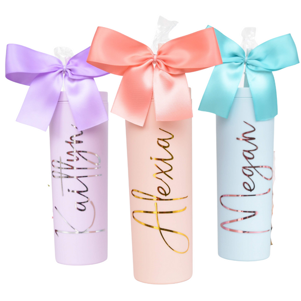 Personalized Rubber Tumbler with straw and bow