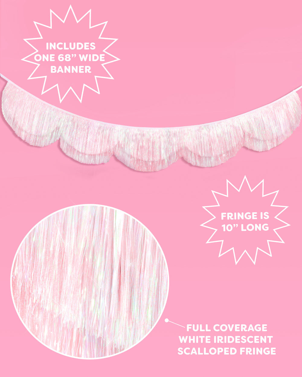 Iridescent Scallop Fringe - layered tinsel banner