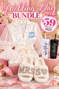 Wedding Day Bundle | Personalized Bridal Robe, Mrs. Slippers & His and Hers Tumblers