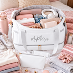 Personalized Weekender Travel Bag with Shoe Compartment, USB Charging Port &amp; Matching Makeup Bag