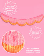 Pink Orange Scallop Fringe - iridescent foil banner