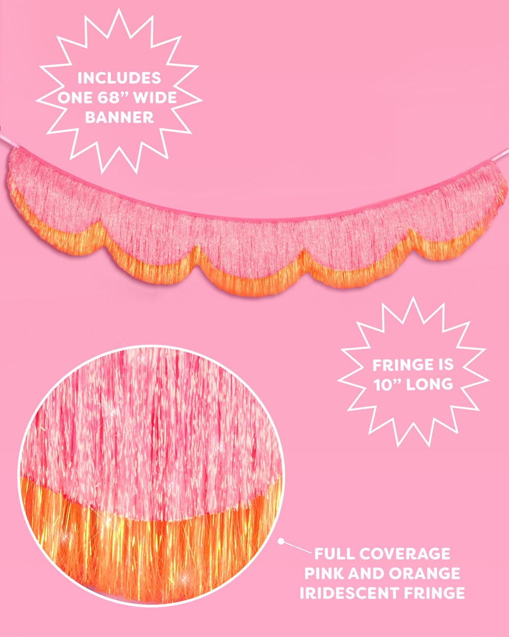 Pink Orange Scallop Fringe - iridescent foil banner