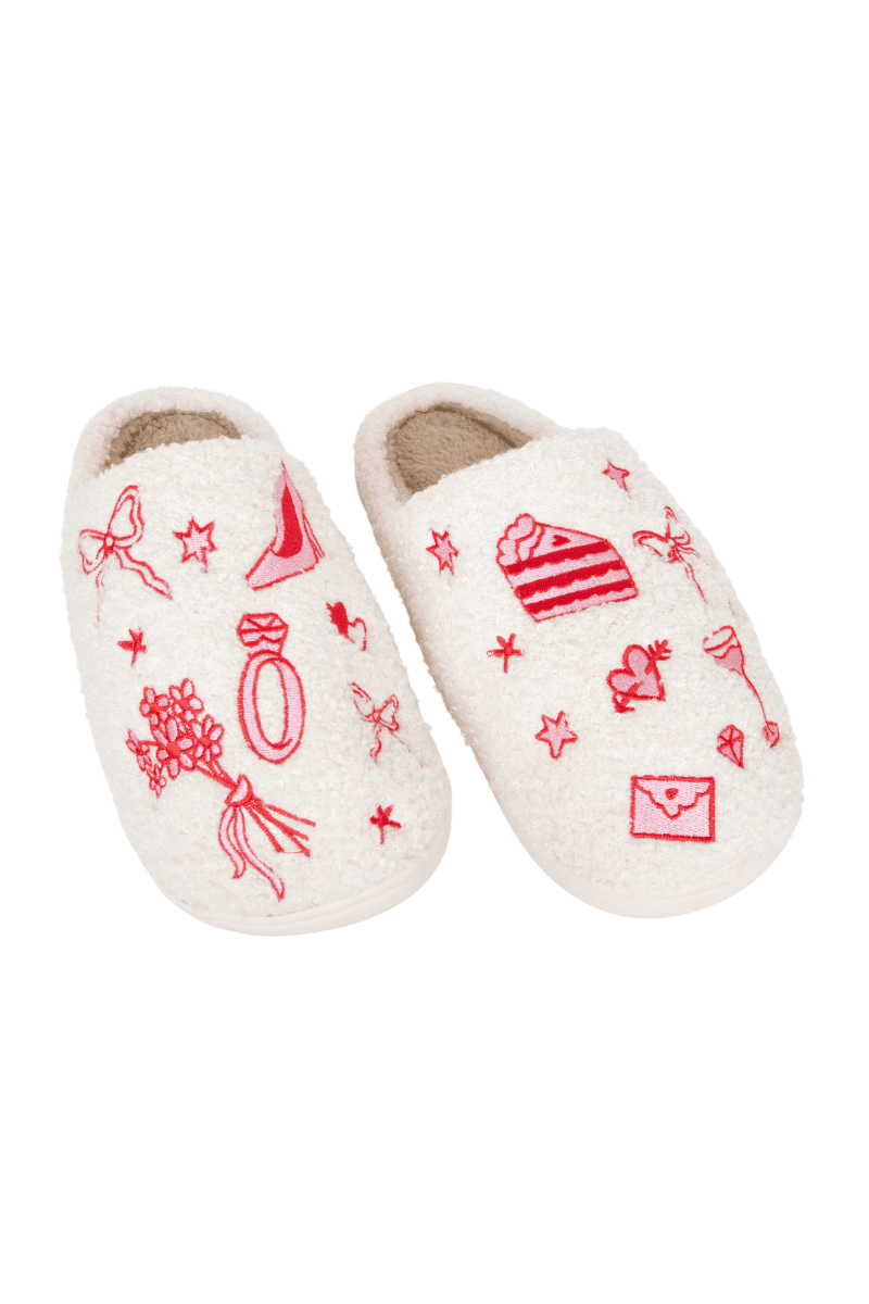 Katydid - Wedding Doodles Wholesale House Slippers: White