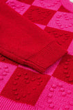 Multicolor Checkered Pattern Heart Detail Textured Sweater