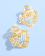 Heart of Gold Bride Earrings - gold + rhinestones