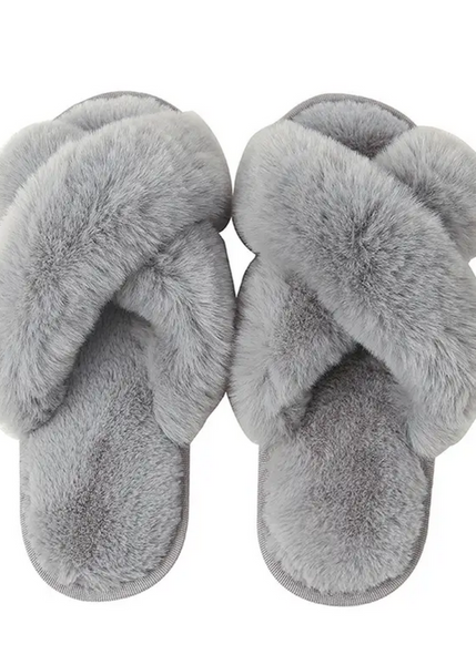 Grey Plush Slippers