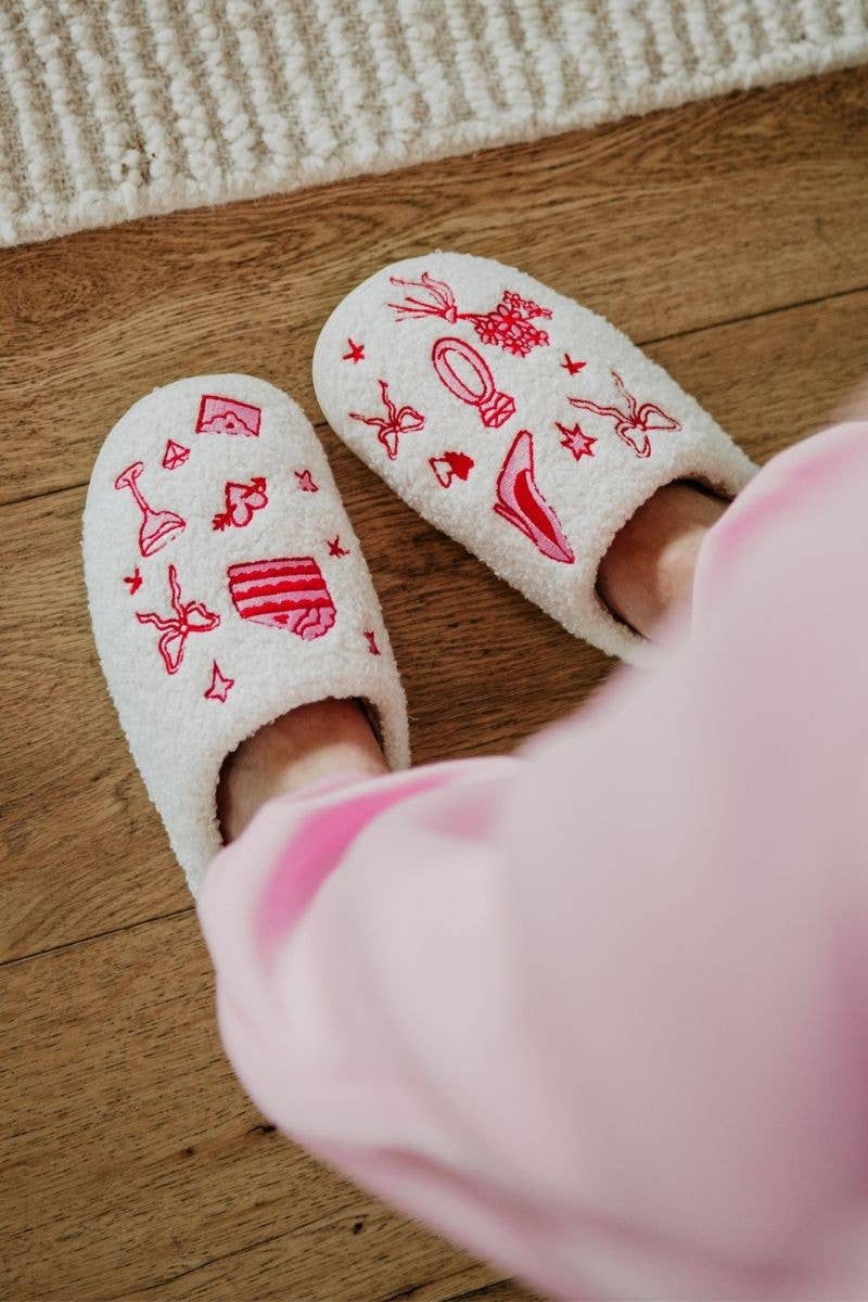 Katydid - Wedding Doodles Wholesale House Slippers: White