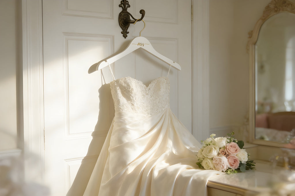 Mrs Gold Engraved Hanger, White with Gold Hook