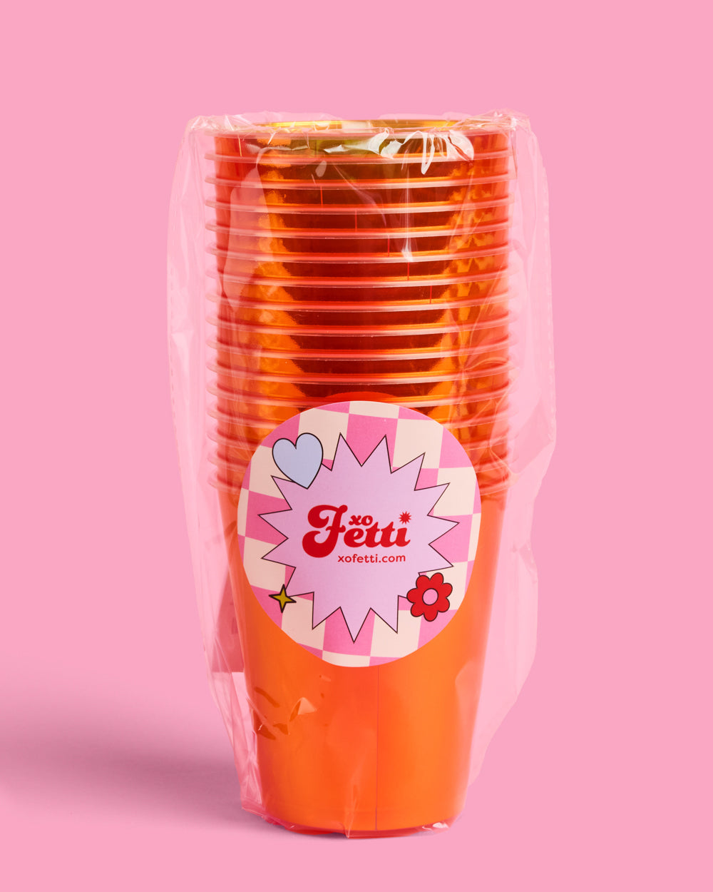 Orange Iridescent Cups - 16 plastic cups