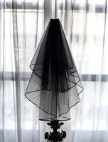 personalized black veil, 2-tier black bridal veil, custom black wedding veil, Halloween bride veil, black themed wedding accessories, personalized bridal veil, bachelorette party veil, spooky bride veil, dark bridal accessories, Halloween wedding veil, black veil with last name