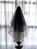 personalized black veil, 2-tier black bridal veil, custom black wedding veil, Halloween bride veil, black themed wedding accessories, personalized bridal veil, bachelorette party veil, spooky bride veil, dark bridal accessories, Halloween wedding veil, black veil with last name
