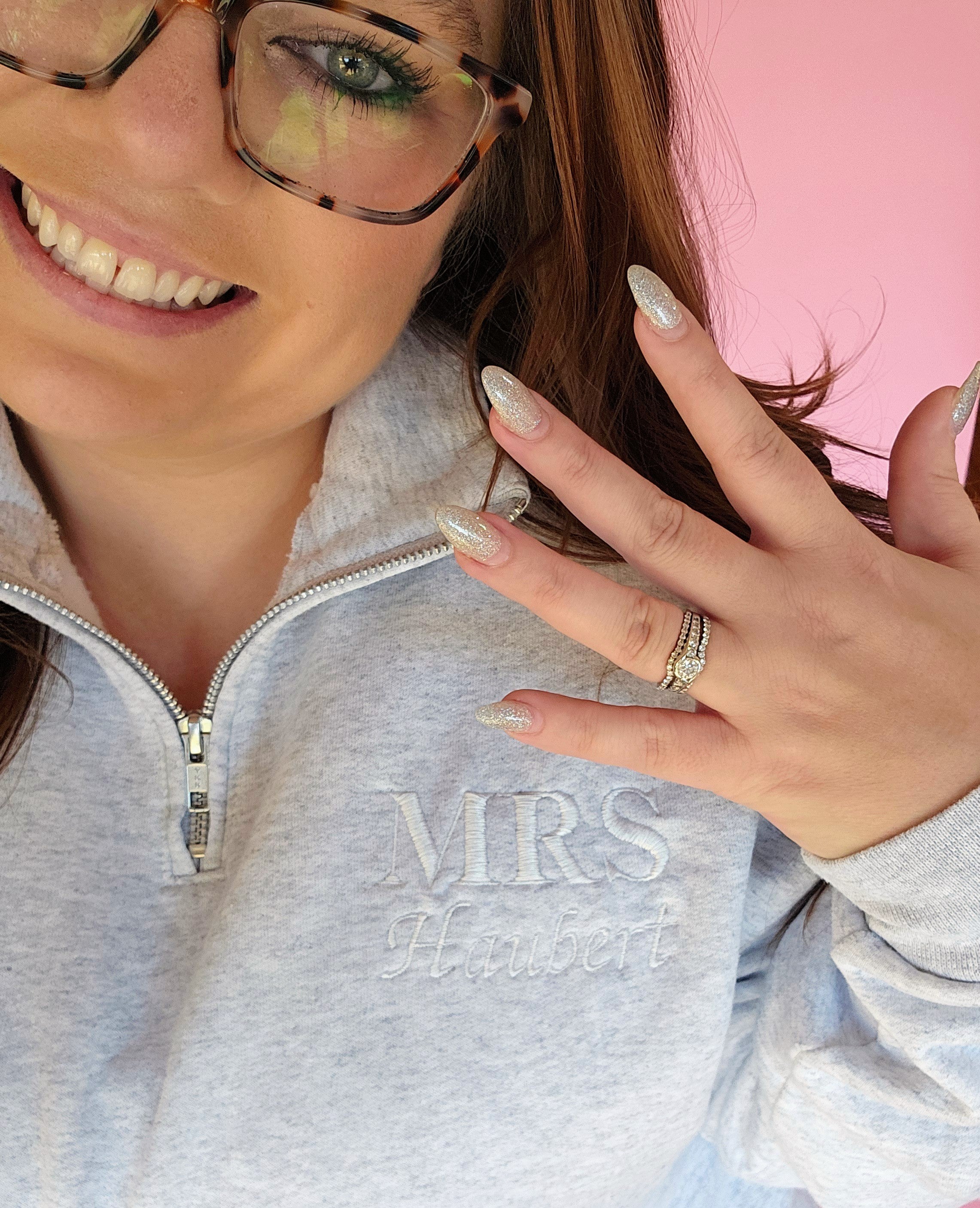 Mrs. Embroidered Quarter Zip Pullover