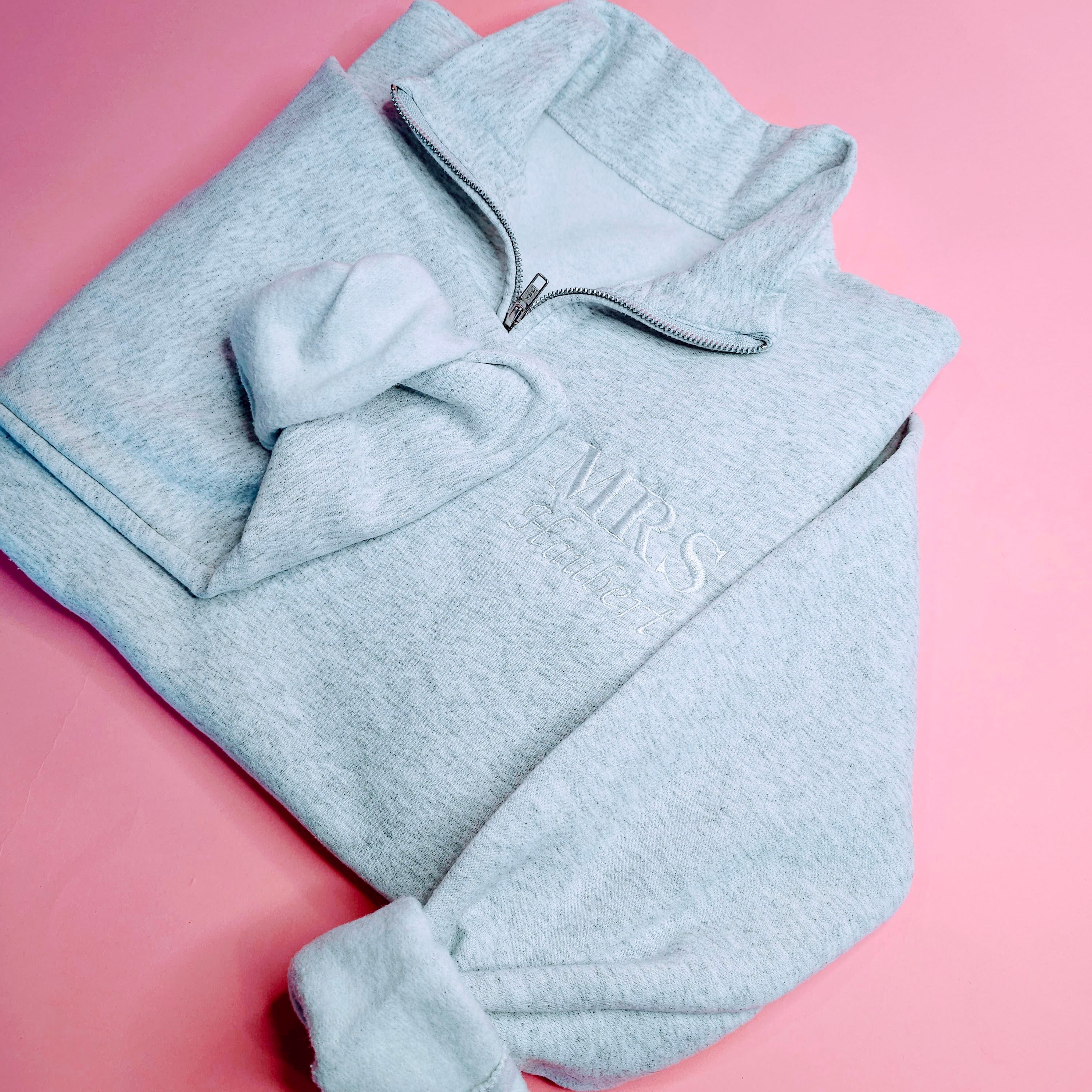 Mrs. Embroidered Quarter Zip Pullover