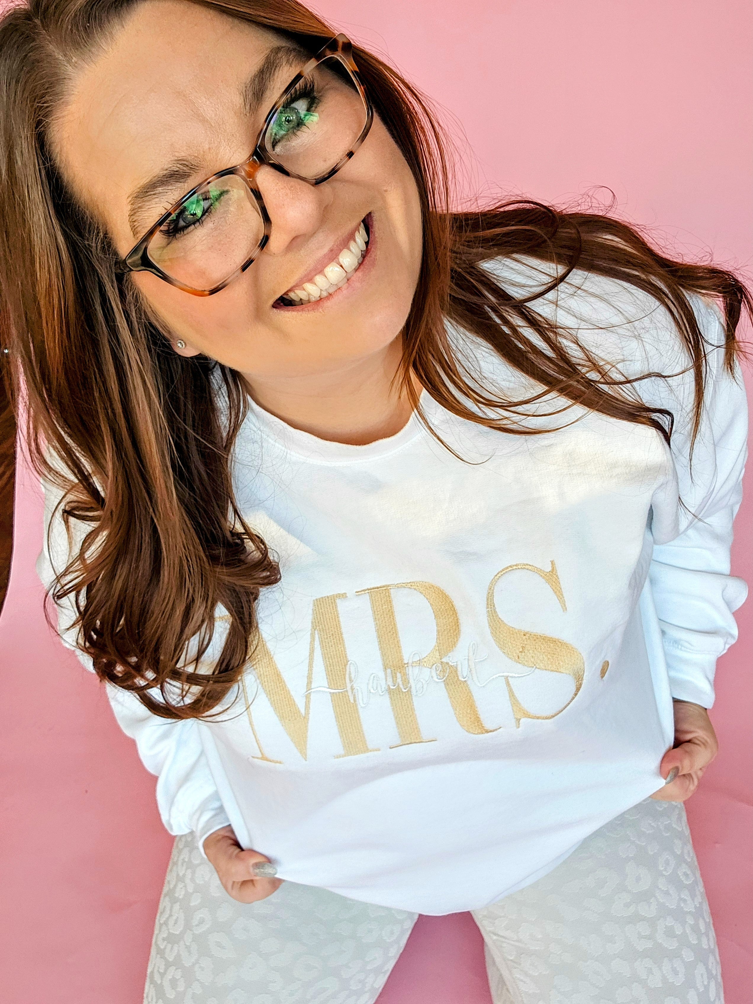 Mrs. Personalized Embroidered Pullover Crew Neck