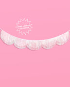 Iridescent Scallop Fringe - layered tinsel banner