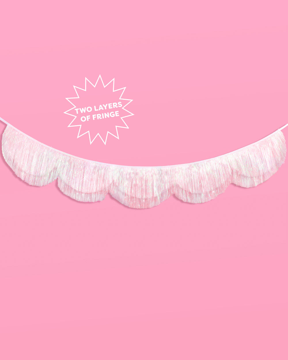 Iridescent Scallop Fringe - layered tinsel banner