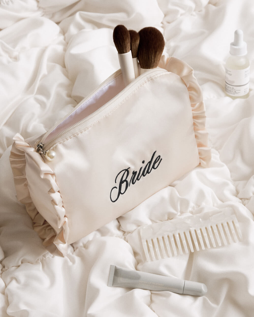 Bride Cosmetic Bag - cream embroidered bag