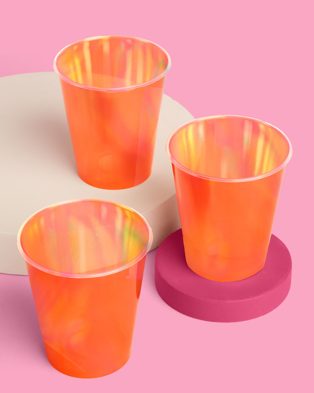 Orange Iridescent Cups - 16 plastic cups