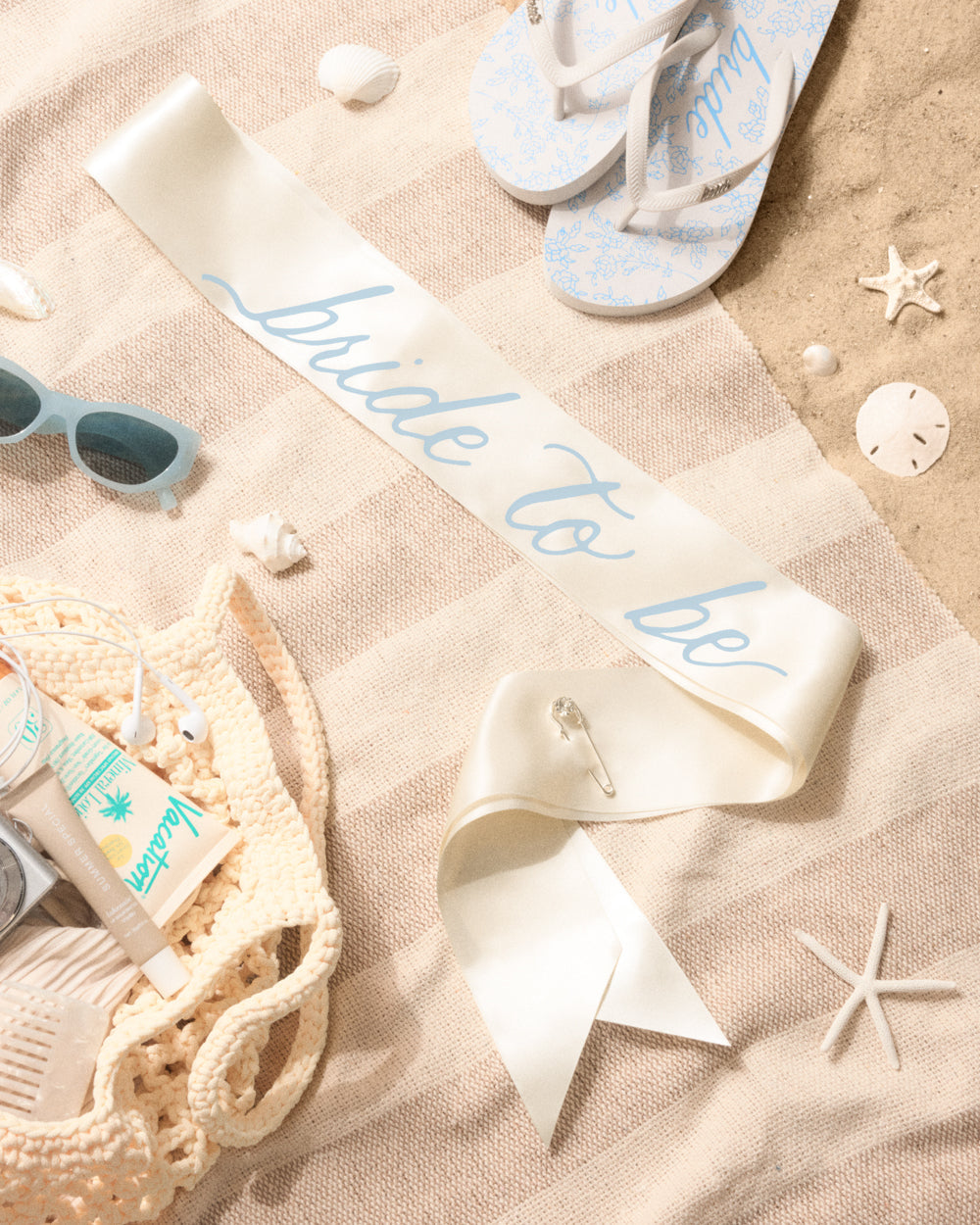 Coastal Bride Sash - ivory + blue satin sash