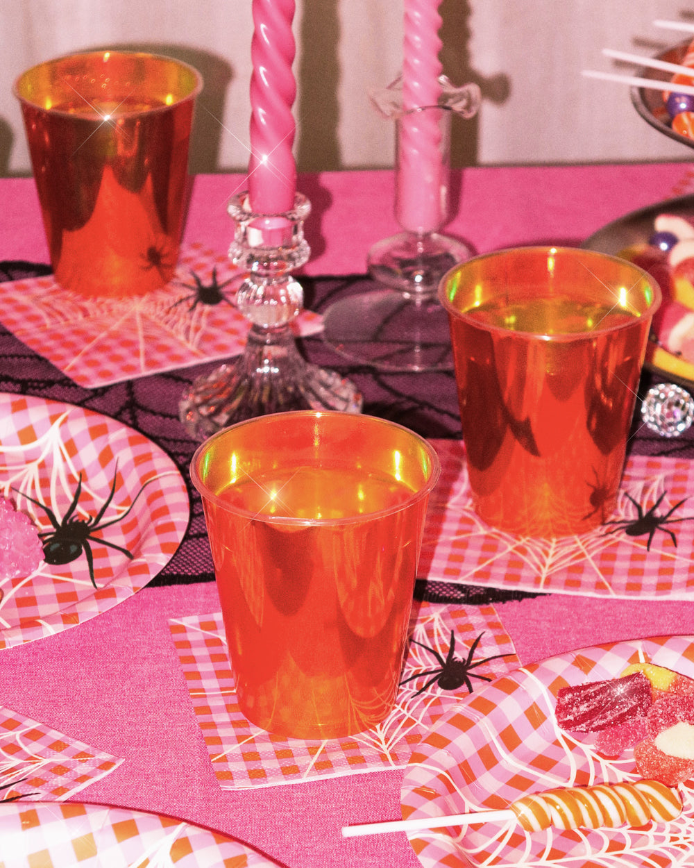 Orange Iridescent Cups - 16 plastic cups