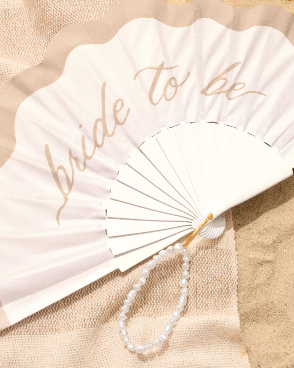 Pearl To Be Fan - white wooden fan with pearls