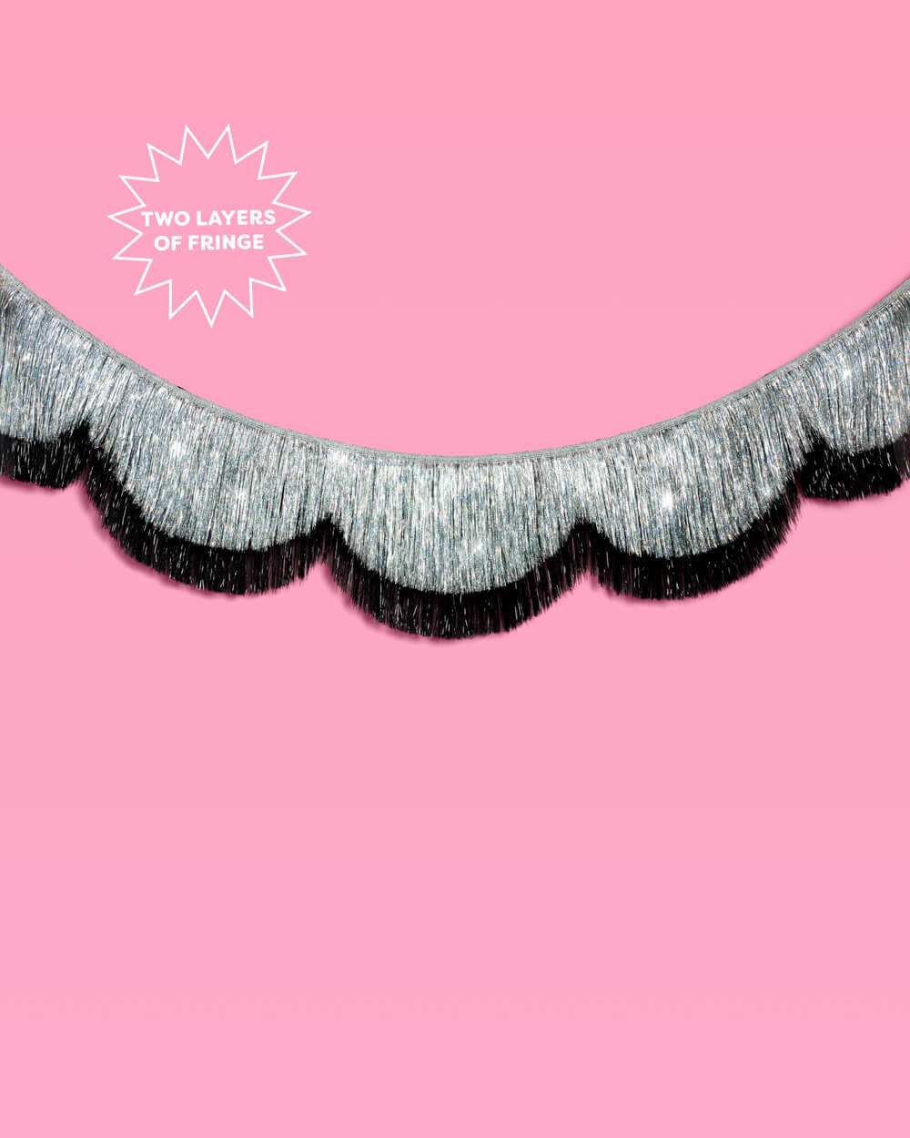 Black + Silver Scallop Fringe - 2 layer fringe banner