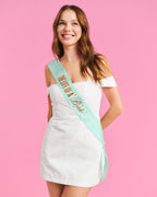 Life of A Bride Sash - aqua satin with orange foil