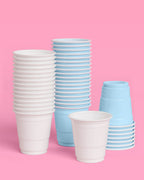 Blue + White Shot Glasses - 50 plastic shot glasses