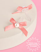 Pink Bow Cake Toppers - 12 pink + pearl cake toppers