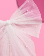 Pearl Bikini Bow - white tulle bow with pearls