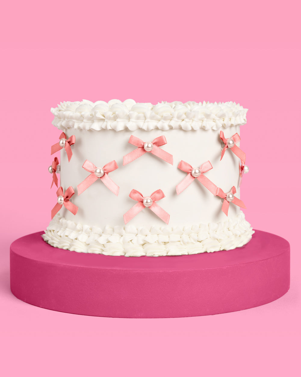 Pink Bow Cake Toppers - 12 pink + pearl cake toppers
