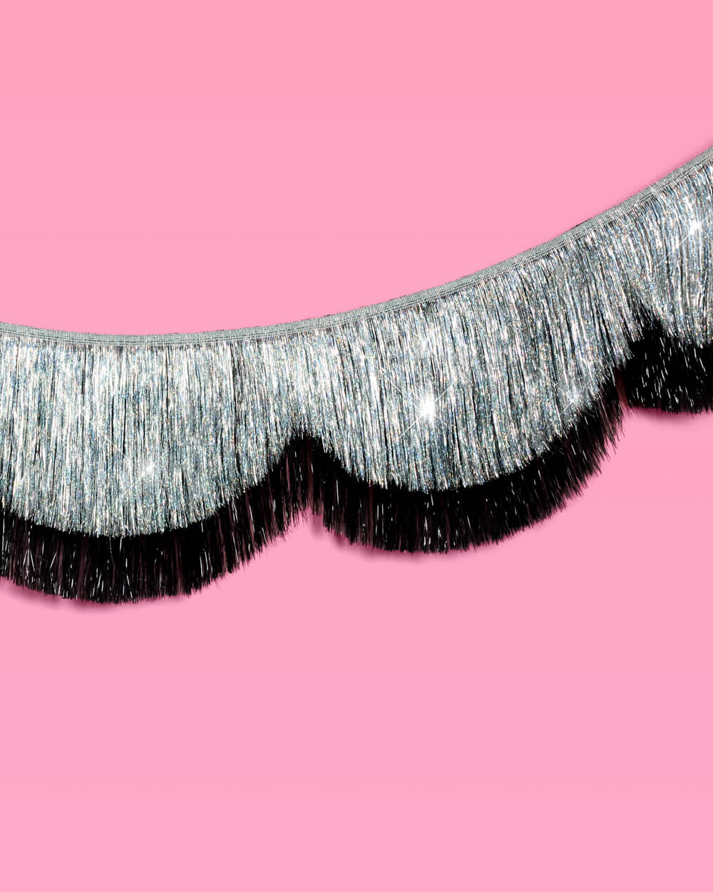 Black + Silver Scallop Fringe - 2 layer fringe banner
