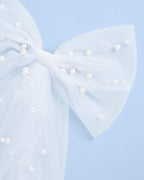 Pearl to Be Bow - white tulle bow w/ pearls