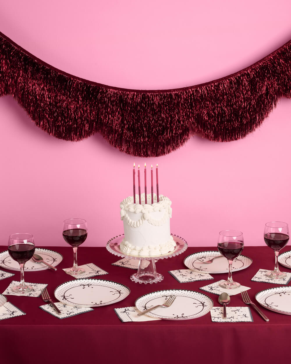 Burgundy Scallop Fringe Banner - 6 ft red fringe garland