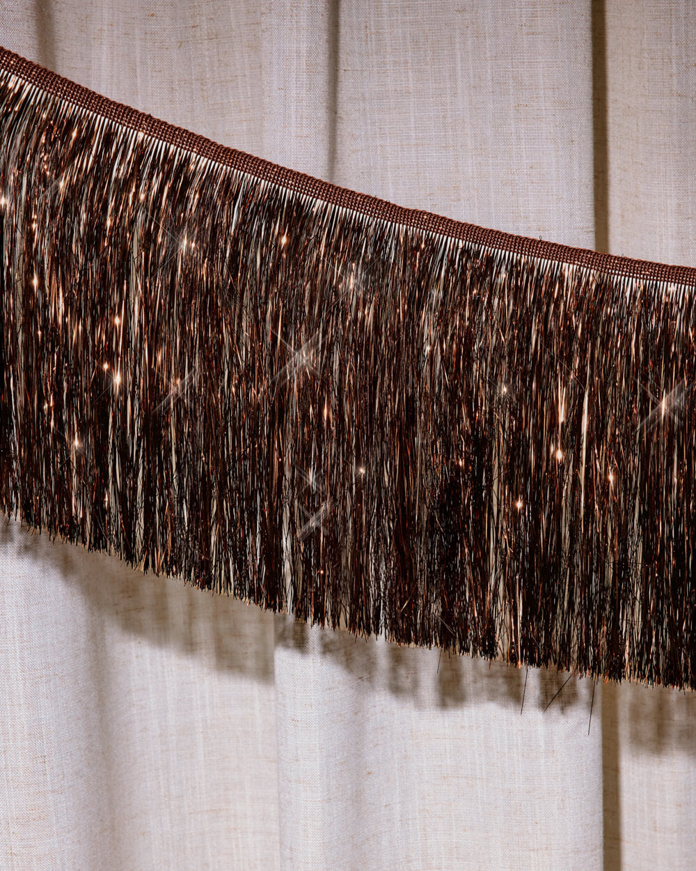 Espresso Fringe Banner - brown metallic fringe