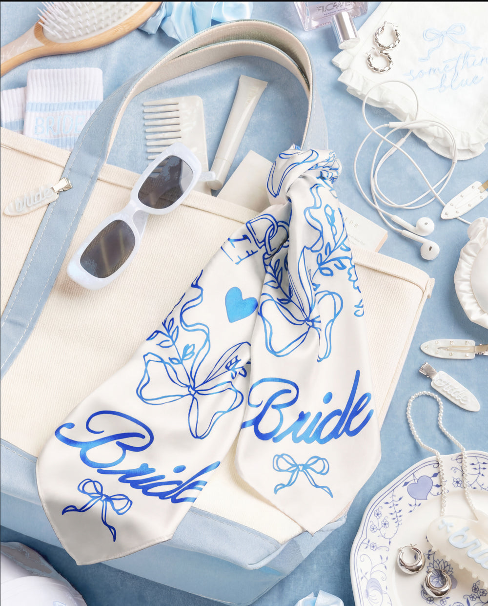Something Blue Headscarf - white silk bride head scarf