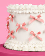 Pink Bow Cake Toppers - 12 pink + pearl cake toppers