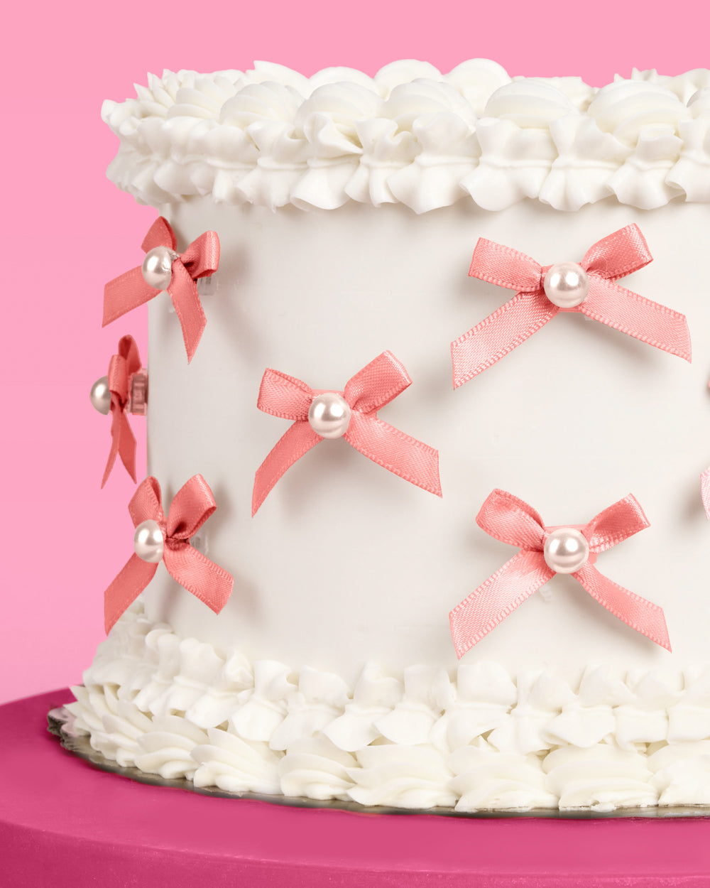Pink Bow Cake Toppers - 12 pink + pearl cake toppers