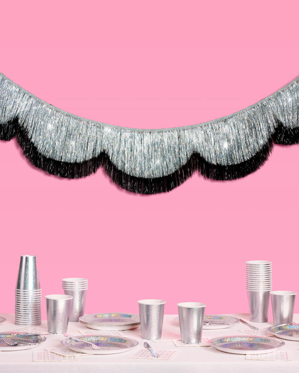 Black + Silver Scallop Fringe - 2 layer fringe banner