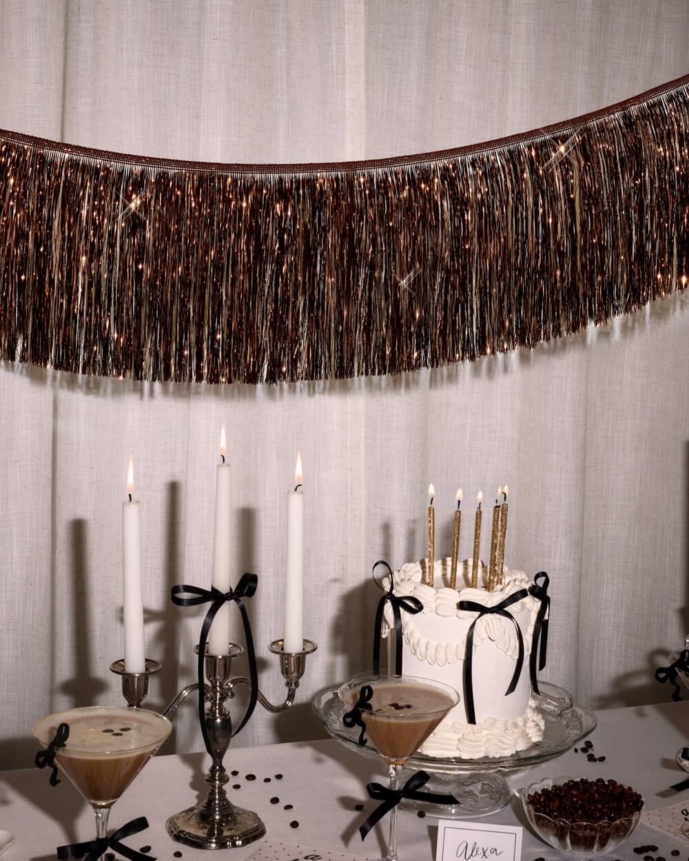Espresso Fringe Banner - brown metallic fringe