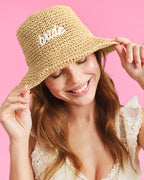 Straw Bride Bucket Hat - embroidered hat