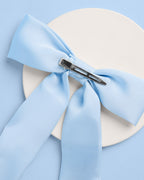 Bride To Be Pearl Bow - light blue satin + pearl logo